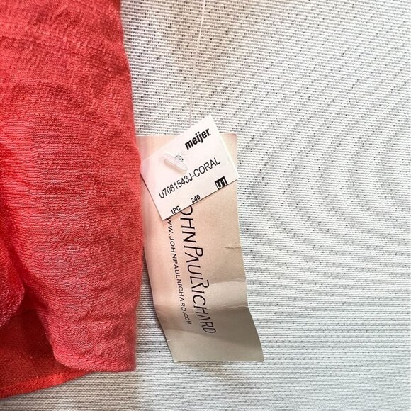 NWT John Paul Richard Peasant Blouse Large Coral Boho Casual Top Crochet Eyelet - Picture 4 of 13